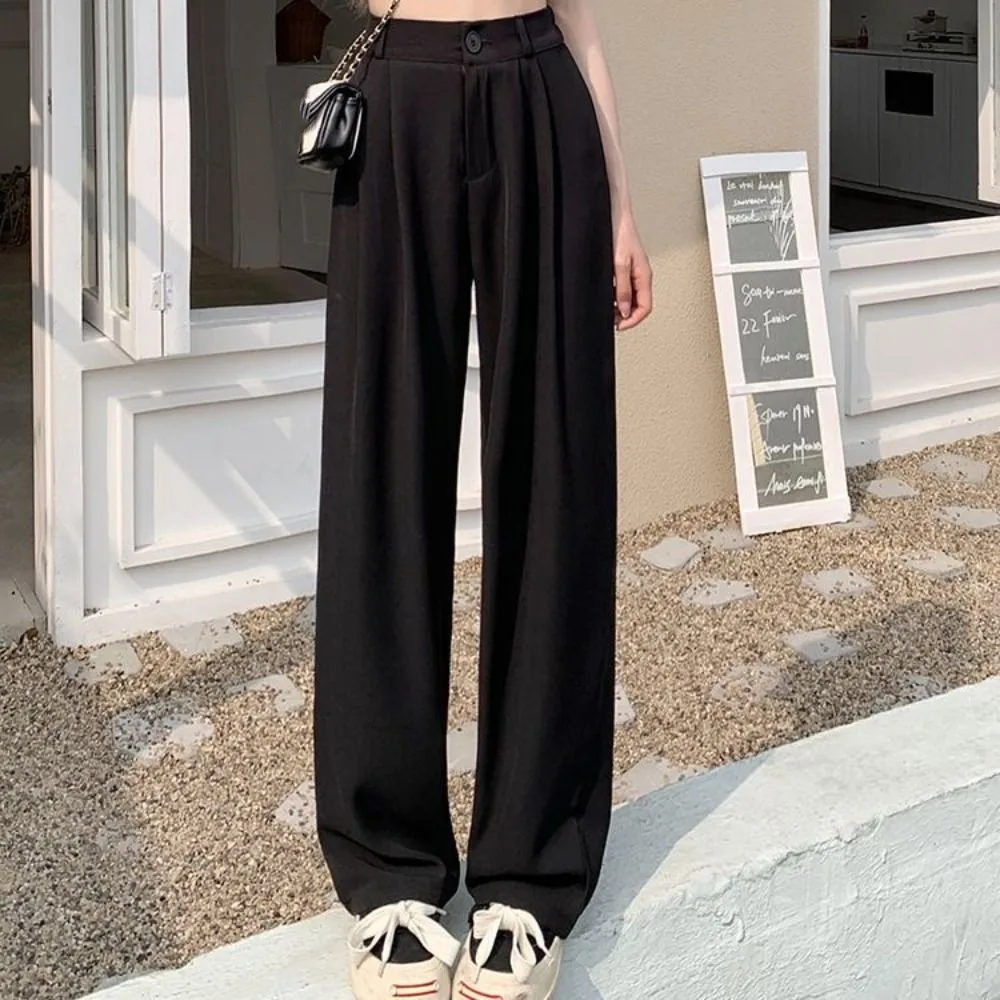 

Ins Loose Baggy Suit Pants Office Casual Straight Leg Pants Streetwear Style High Waist Pants Girls
