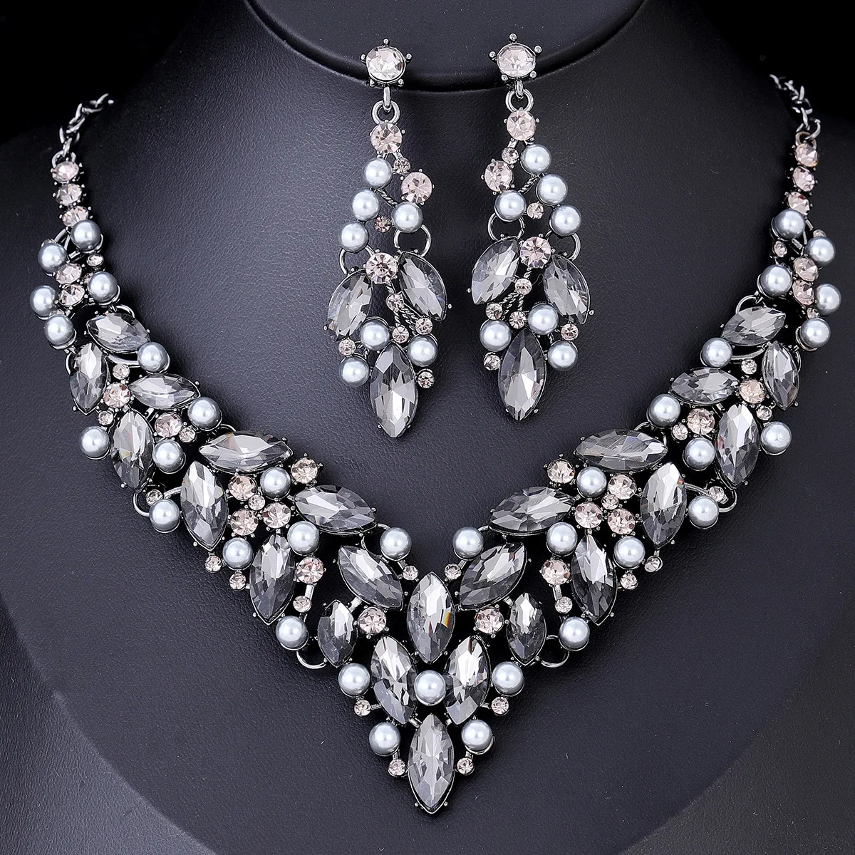 Ensemble de boucles d'oreilles en perles de luxe, collier en cristal de Rotterdam, ensemble de bijoux pour patients, fête de mariage, banquet, cadeaux