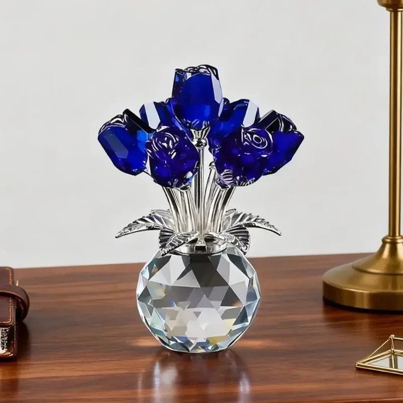 1 unidad de estatua de ramo rosas cristal, decoración rosas eternas y coloridas, regalo romántico, artesanía decorativa
