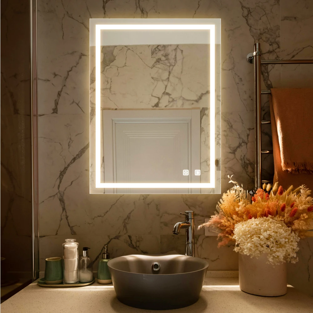 

32x24inch LED Bathroom Vanity Mirror: High Lumen,Anti-Fog,CRI95,3000-6000K,IP54,Vert/Horiz,Touch Dimmable