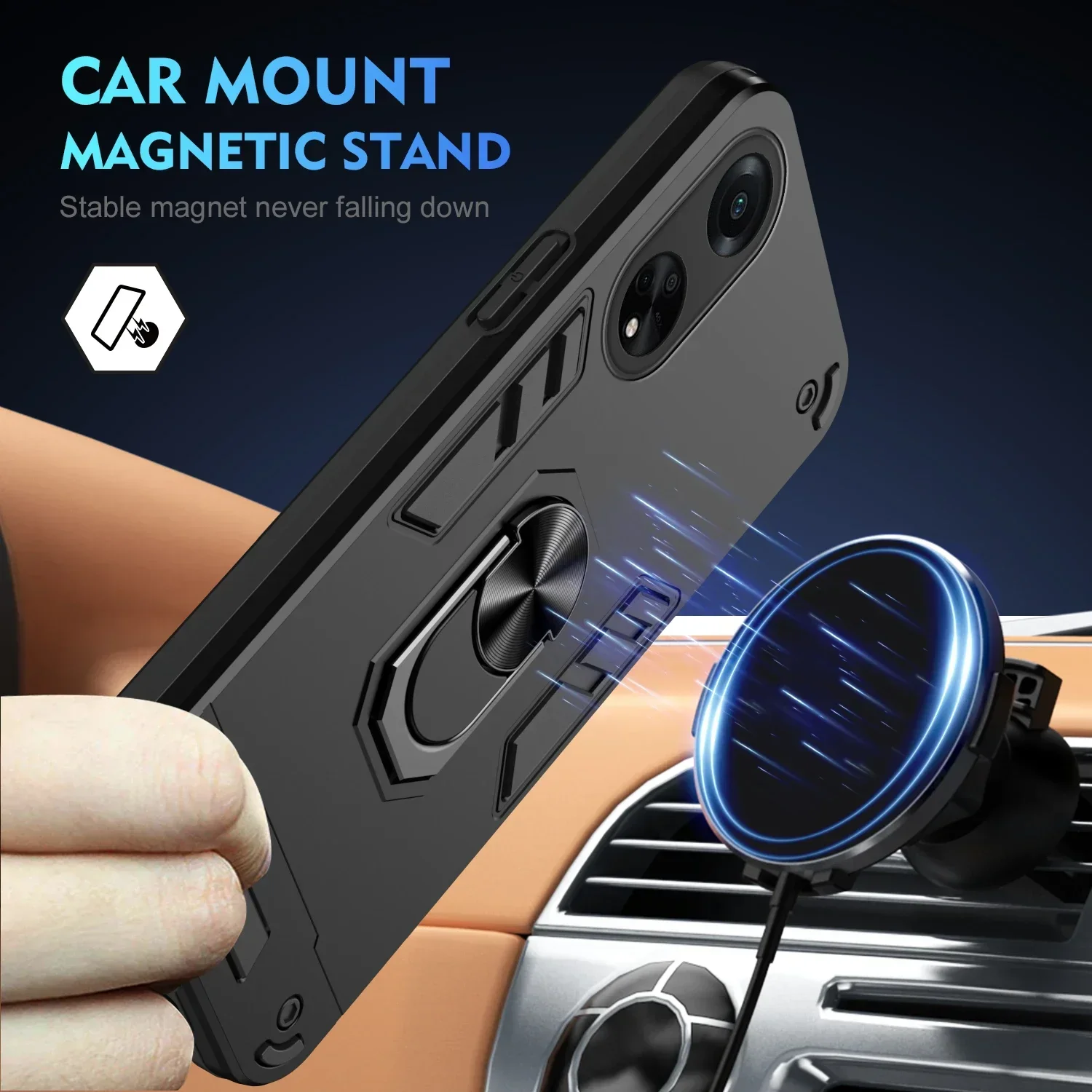 Shockproof  Armor Case for OPPO A60 A59 A79 A78 A98 A58 A18 A38 A17 A57 A77 A16 A54 A96 A97 A76 S K E 4G 5G Magnetic Stand Cover