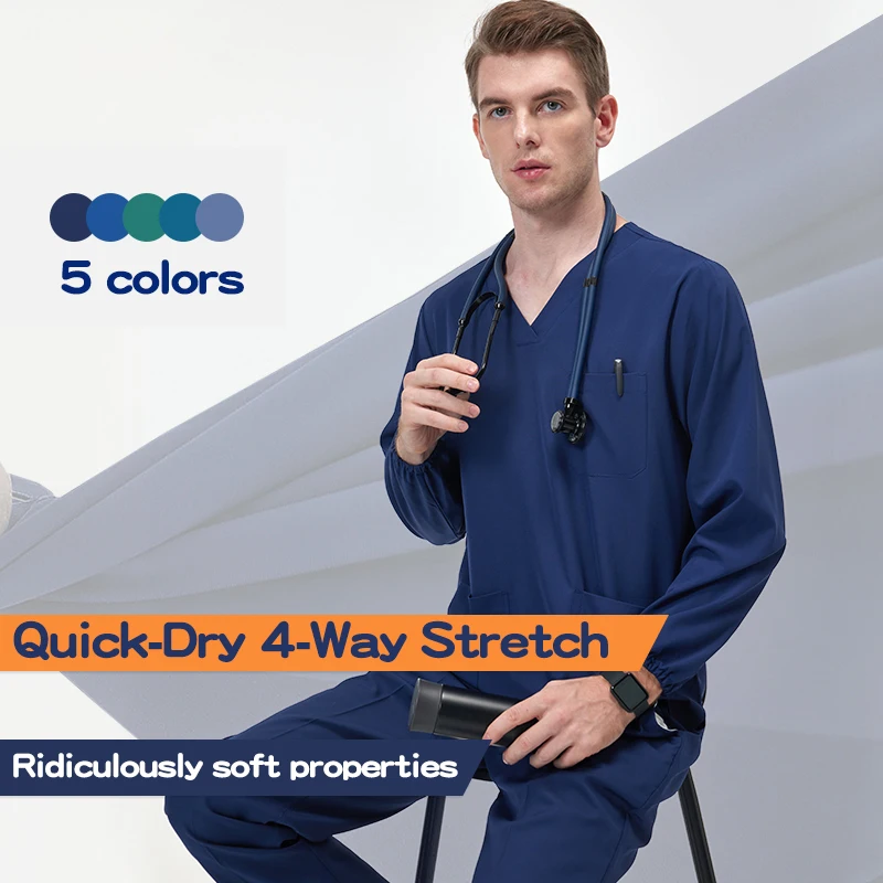 Men Hospital Doctor Uniforms Pet Clinical Workwear Dentist Scrub Sets Quick Dry Medical Staff Surgical Outfits Long sleeves S11