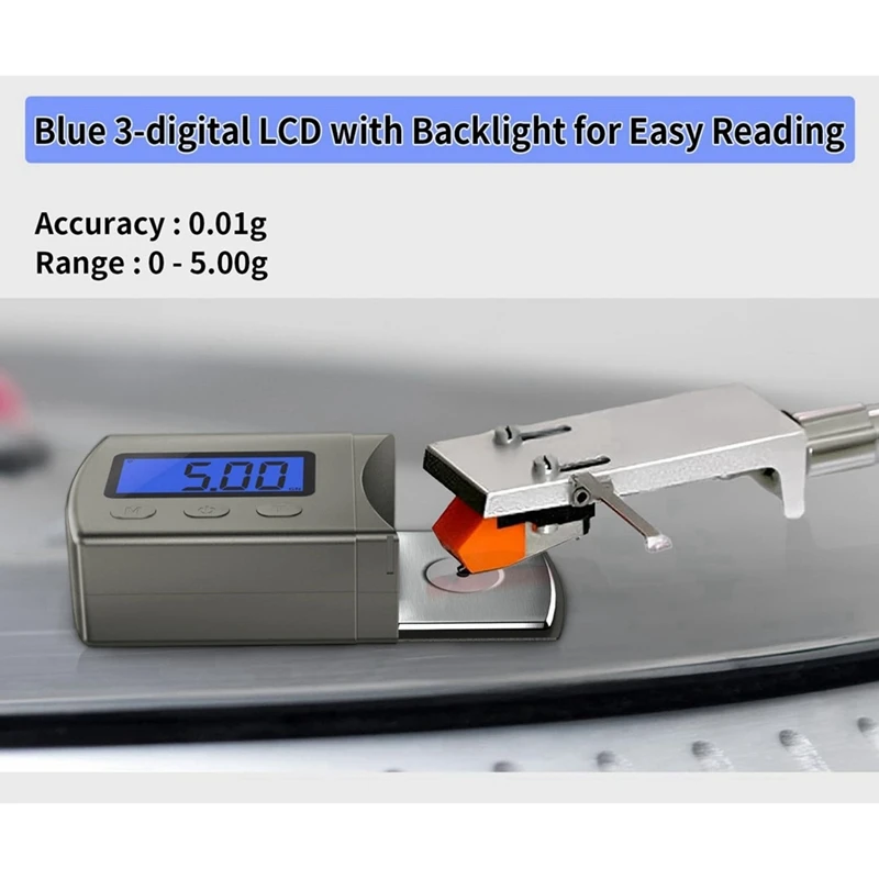 Mini Digital Turntable Stylus Force Gauge High Precision 0.1G/5G LCD Backlight Blue For Reading Arm Phono Cartridge