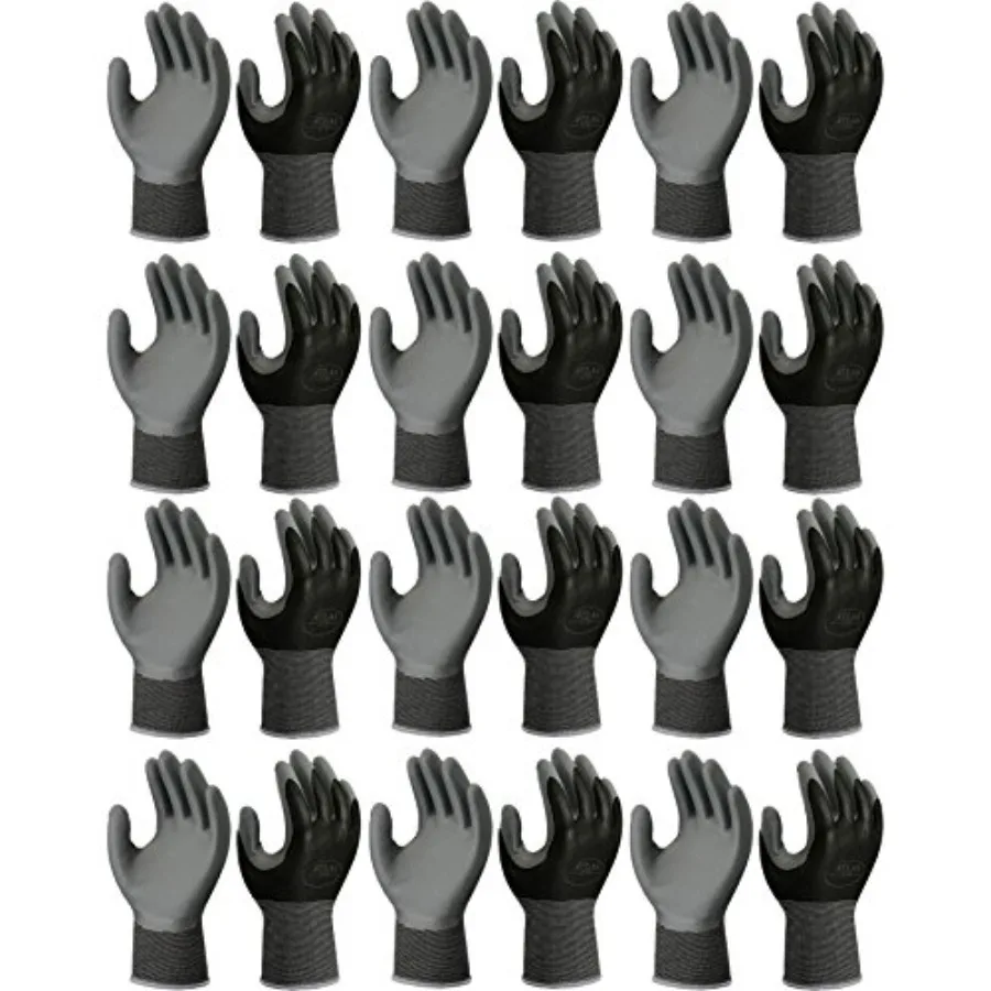 

Набор из 12 пар - Прочные нитриловые перчатки Atlas 370BLK - среднего размера, черные, износостойкие и устойчивые к порезам, для промышленного использования