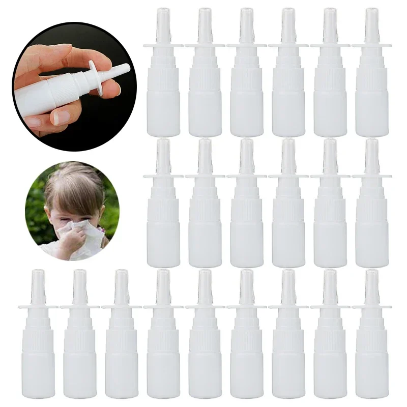 50pcs 10/15/20/30ml White Empty Plastic Nasal Spray Bottles Pump Sprayer Nose Spray Refillable Bottle Packaging 50ml 60ml