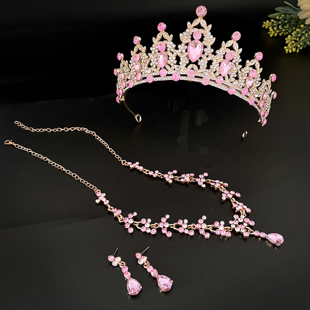 

Bride Crown Necklace Earrings Birthday Costume Jewelry for Little Girls Tiara Wedding Accessories European and American Bridal