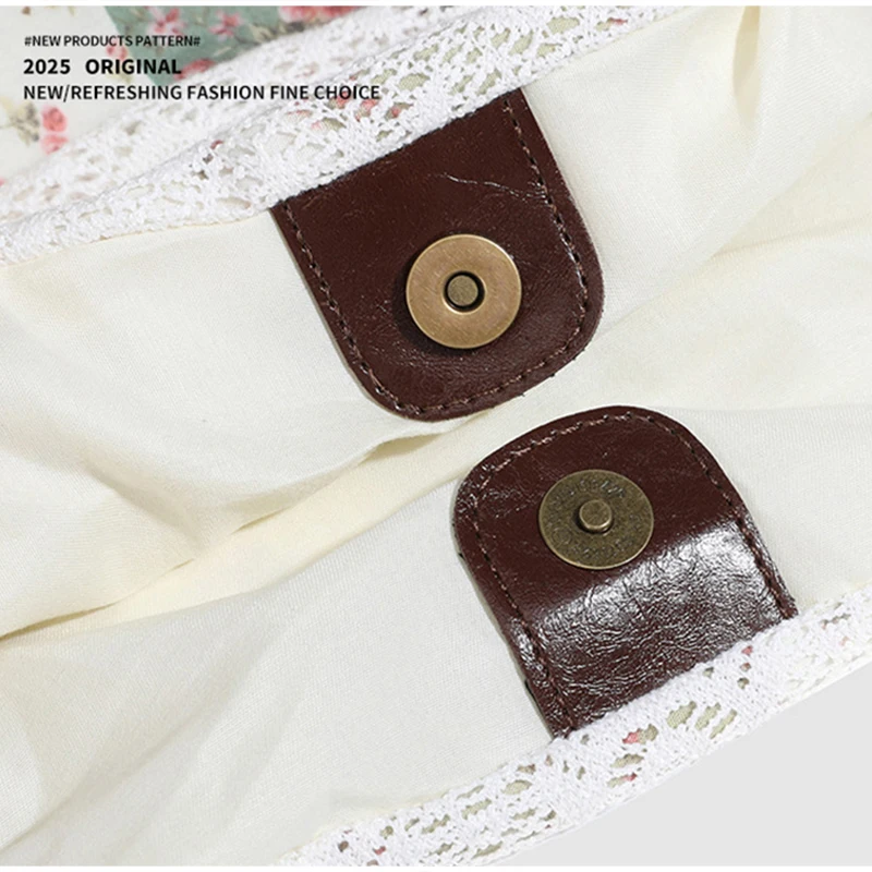 Böhmische Umhängetasche, Mori Girl Fairycore Damen Ditsy Floral Patchwork Handtasche mit Spitzenbesatz, Vintage Reise-Pendler-Einkaufstasche – Detail 12