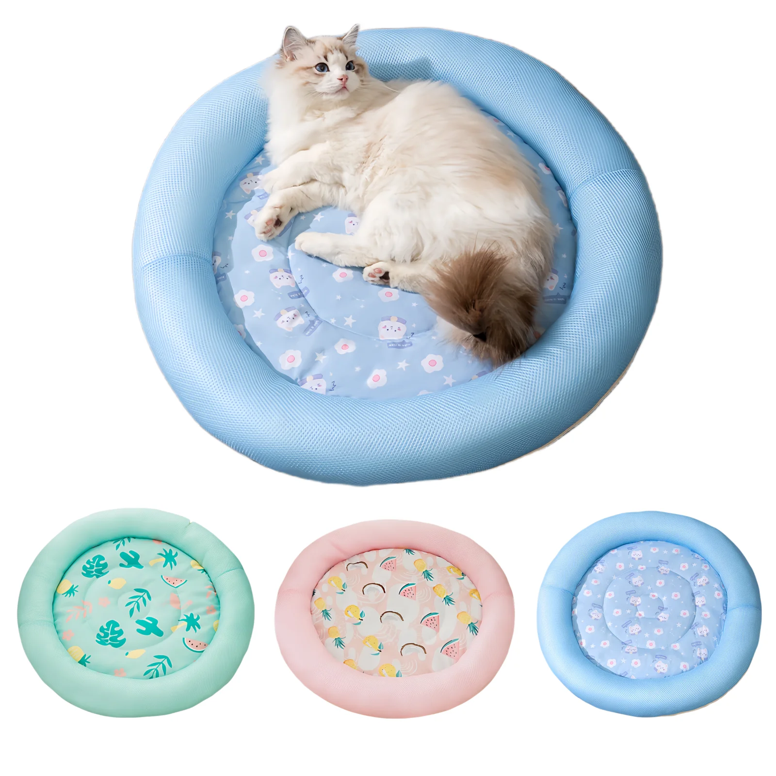 

Round Pet Cat Mat Summer Cooling Mat Ice Pad Dog Cat Sleeping Mats For Small Medium Dogs Cats Breathable Cold Silk Cat Bed S-L