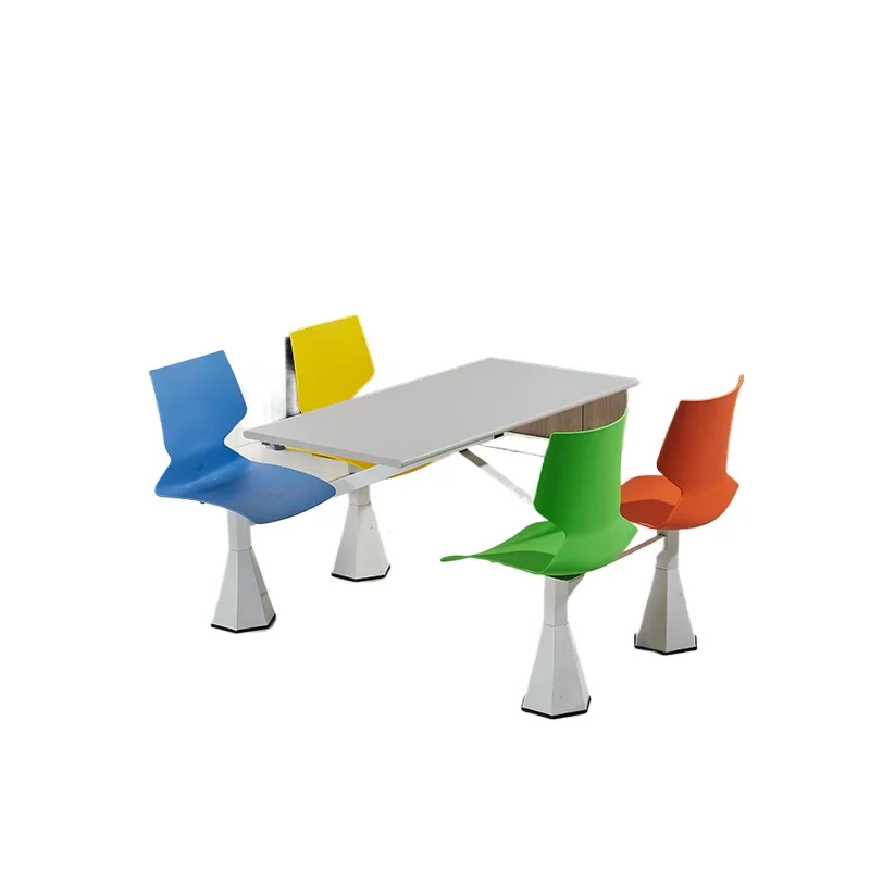 

4-seater canteen dining table and chairs Hotel fast food canteen one-piece irregular back dining table and chairs