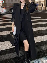 LANMREM Office Lady Long Blazer Women Notched Collar Solid Color Loose Fit Coat Fashion 2024 Female Autumn New Clothing 2VV137