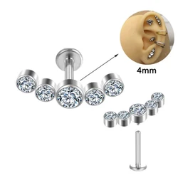 ASTM F136 Titanium Internal Thread Bezel Set 5 Cubic Zircon Curved Cluster Labret Lip Piercing