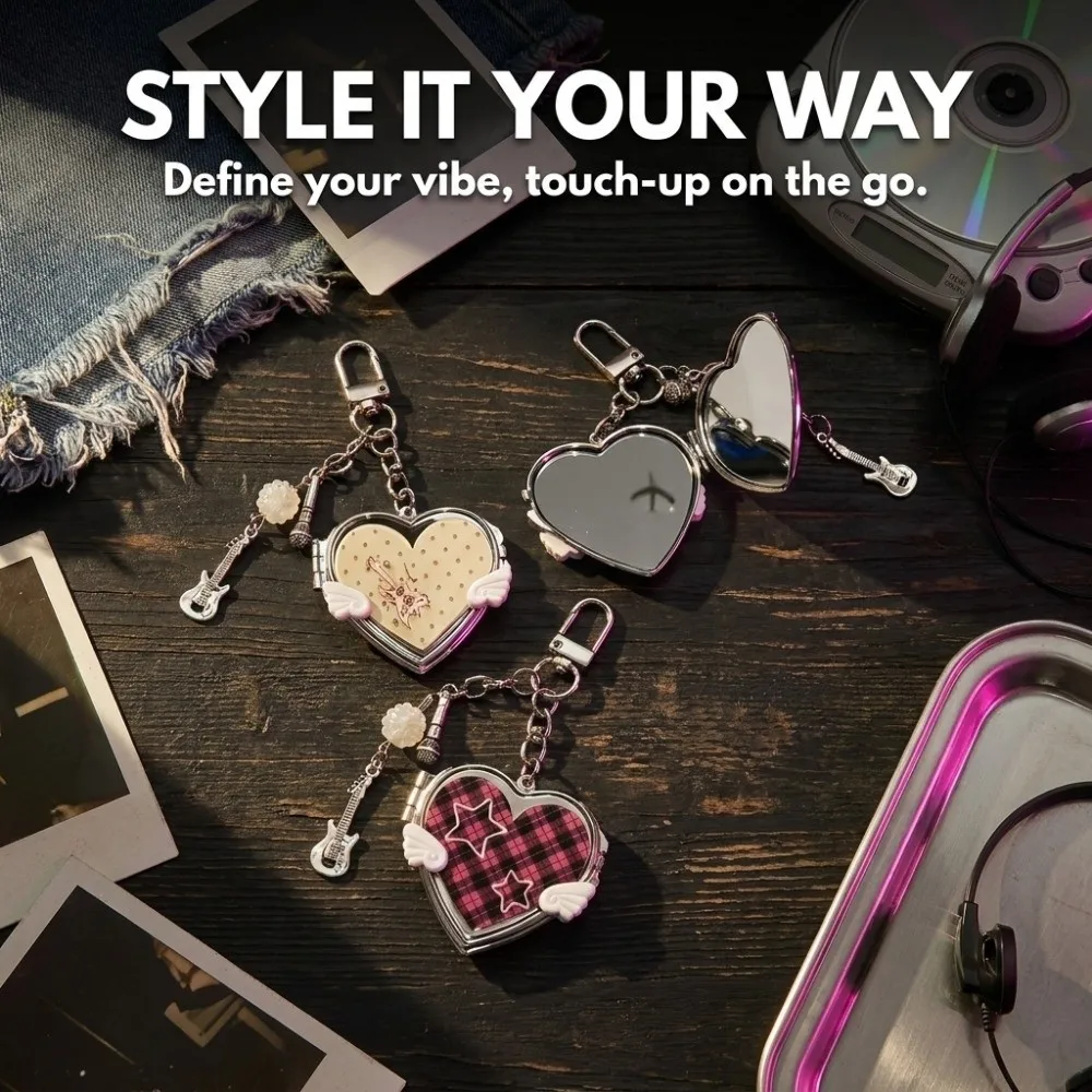 Aesthetic Heart-Shaped Mirror Keychain Double-Sided Alloy Bag Charm Portable Lightweight Key Pendant Handbag