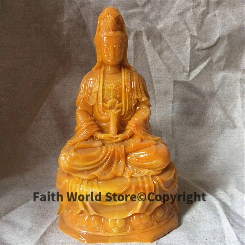 

GOOD -38cm LARGE # high-grade HOME TOP efficacious Talisman Mascot Guan yin Buddha Natural carving Sculpture statue