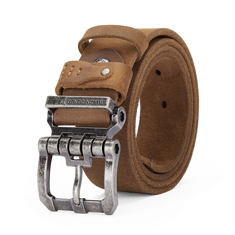 BISONDENIM Men Top Layer Leather Casual High Quality Belt Vintage Design Pin Buckle Genuine Leather Belts W71793