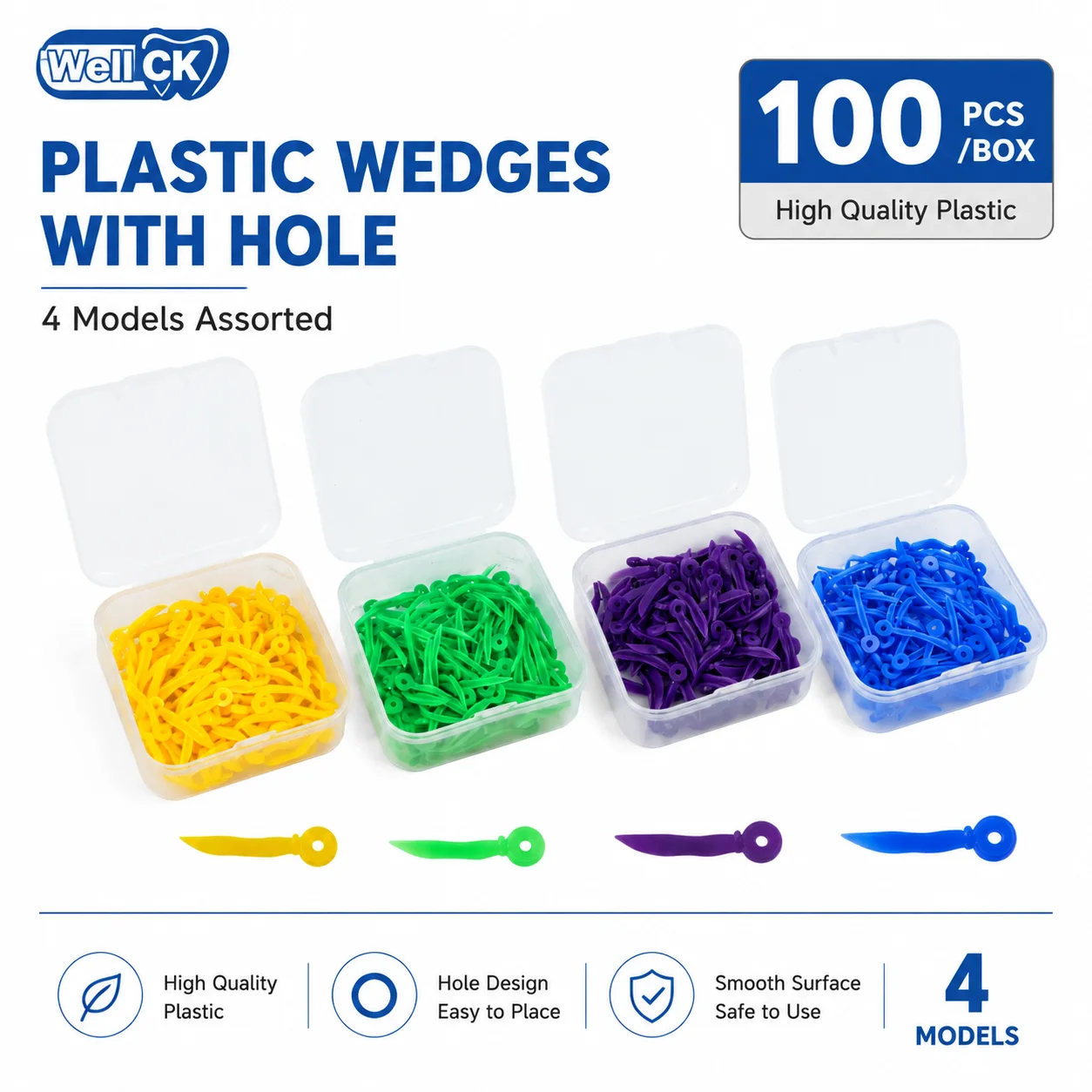 100pcs/Box Disposable Dental Wedges With End Circular Holes Size 4 Colors L/M/S/XS Dental Plastic Teeth Wedges