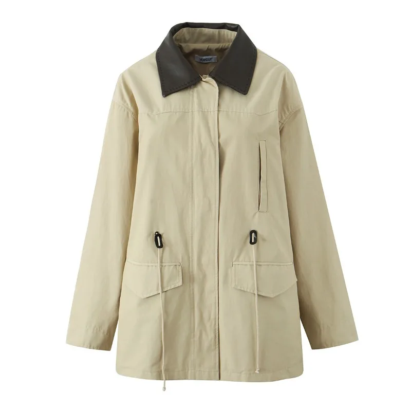 Women's Clothing Cargo Jacket Trendy Workwear Long Sleeves Fitted Waist Trench Coat Outerwear Tops Spring Autumn New Pockets