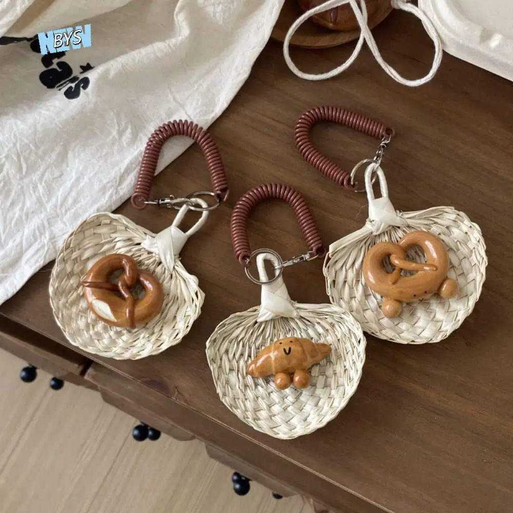 

Fashion Bagel Alkaline Bread Pendant Keyring Cute Simulated Food Key Chain Decoration Bag Hanging Palm-leaf Fan Pendant Couple
