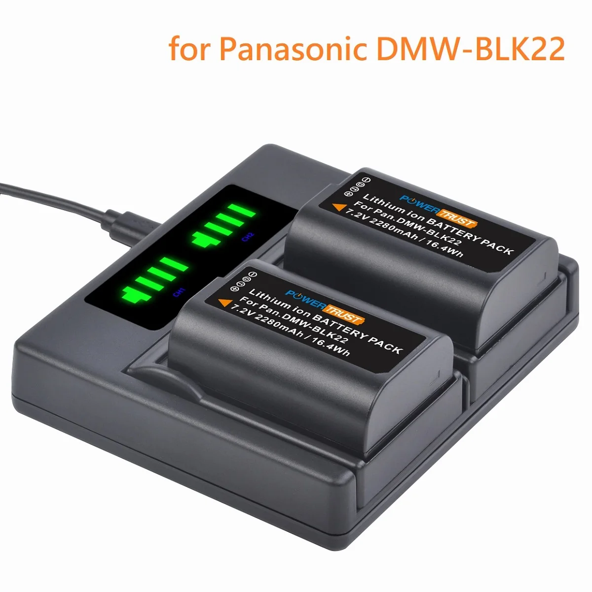 Bateria de substituição/carregador de bateria de baía dupla para panasonic DMW-BLK22 e lumix DC-S5, gh6, gh5 ii, DC-S5KK câmeras digitais