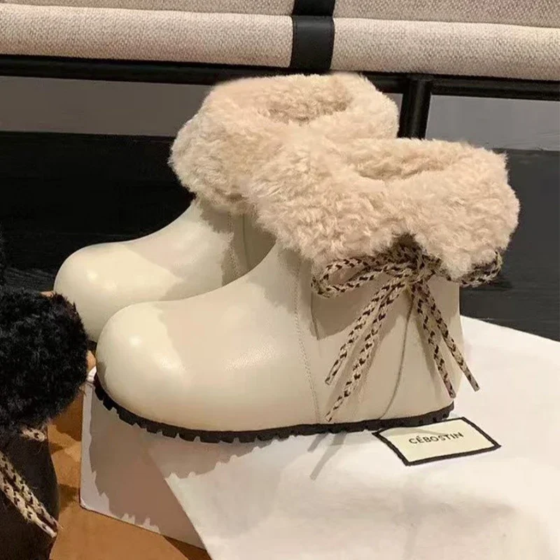 

Зимние ботинки, женские меховые туфли на плоской подошве, дизайнерская теплая обувь, модные ботильоны 2025 года, новая повседневная хлопковая обувь, уютные короткие плюшевые ботинки Mujer