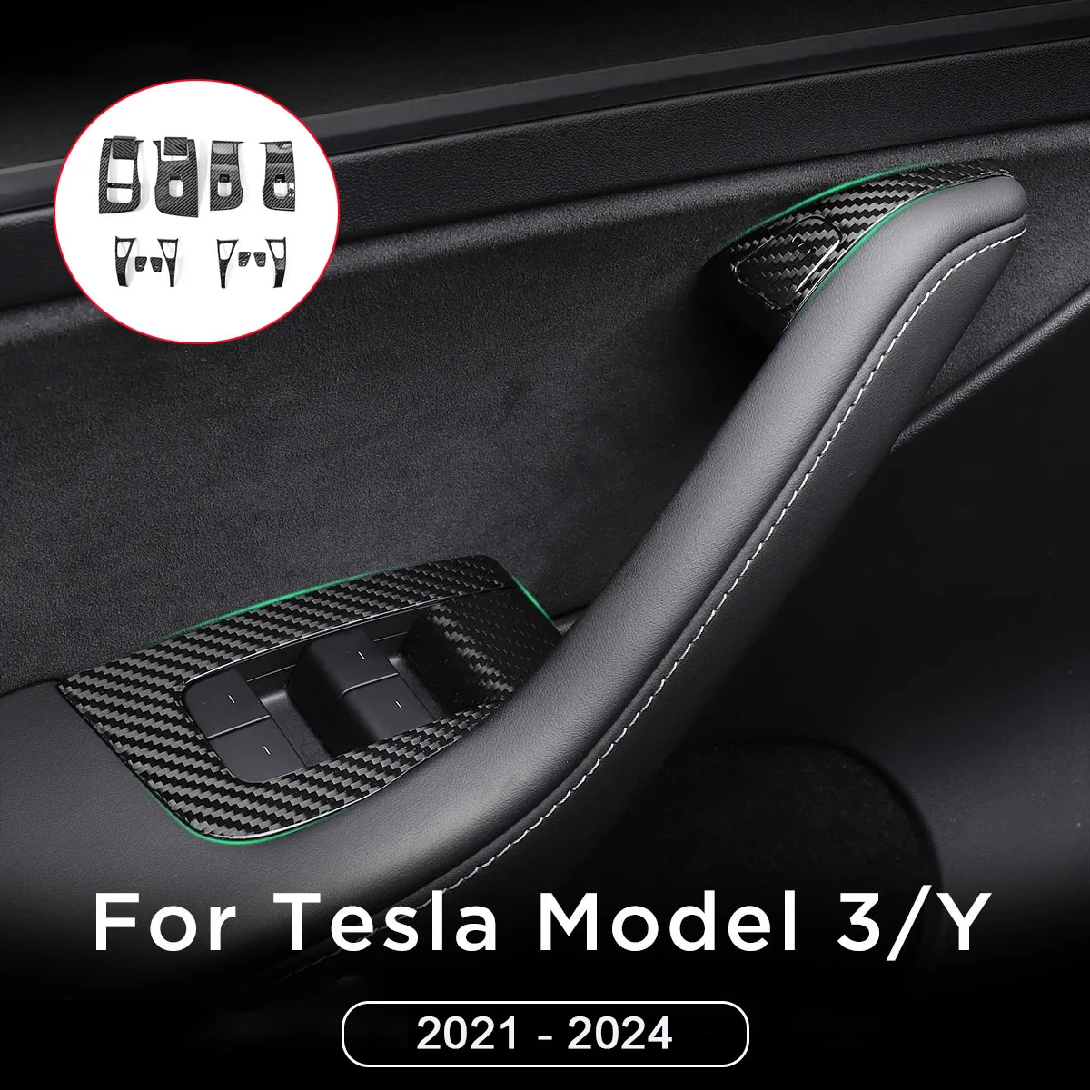 Car Window Switch Cover for Tesla Model Y 3 Highland 2024 2023 2022 Door Handle Button Panel Sticker ABS Armrest Accessories