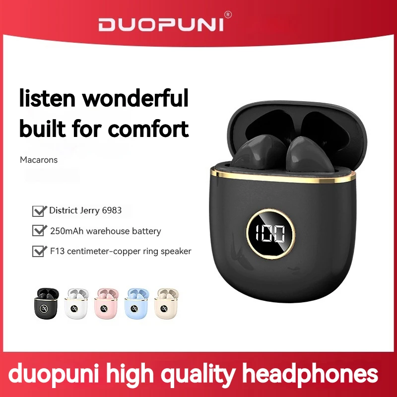 DUOPUNI Bluetooth Earphones TWS Stereo Sound LED Display Wireless Headphones with Mic Charging Case Headset Gamer Sports Earbuds