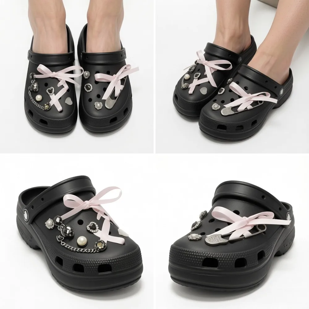 11-teiliges Sommer-Mode-Schuhcharms-Set: Zubehör für Clogs, Schuhschnallen, Diamant-Pin-Ketten, rosa Bänder, DIY-Schuhdekoration – Detail 6
