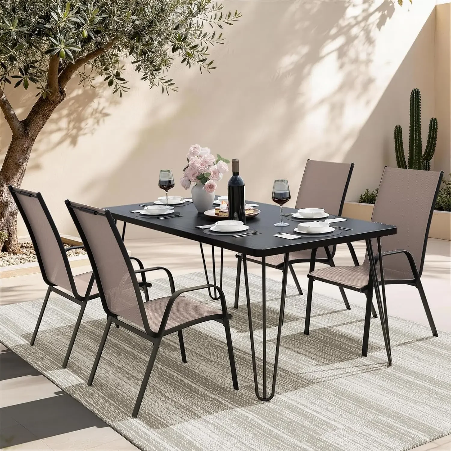 Patio Dining Chairs Set of 4, Outdoor Stackable Dining Furniture Set, All Weather Dining Set for Lawn, Garden, Backyard, Poolsid