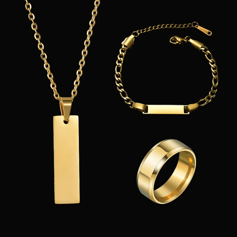 Spark Personalized Custom Thick Chain Engrave Name Date Necklace Bracelet Ring For Men Women Jewelry Set  Birthday Gifts - view 2