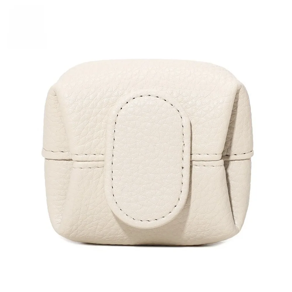 

Soft Lychee Pattern Coin Purse Solid Color Multifunctional Mini Cowhide Wallet Square Lightweight Earphone Storage Bag