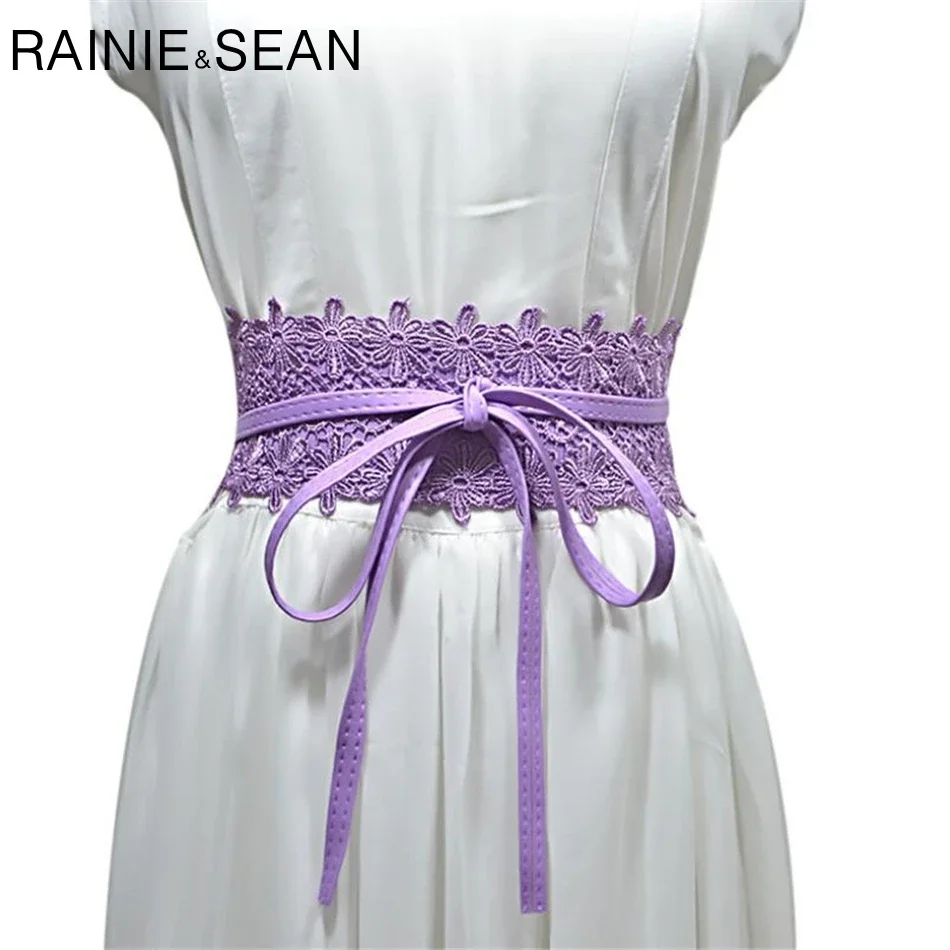 

RAINIE SEAN Purple Lace Belts for Women Female Wide Belt Wedding Elastic Corset Female Ladies Waist Belts for Dresses Waistband