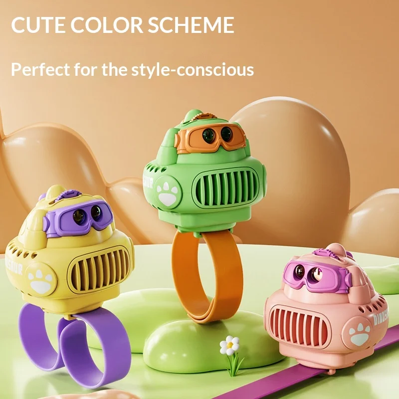 Kids Cartoon Dinosaur Watch Fan Projection USB Charging Mini Bladeless Wrist Fan Student