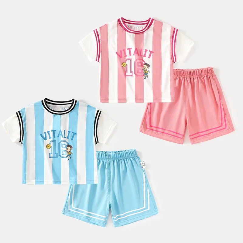 

Summer Infant Babys Boys 2PCS Clothes Set Muslin Letter Bear Striped Short Sleeves Suits Loose Solid Shorts Toddler Boys Outfits