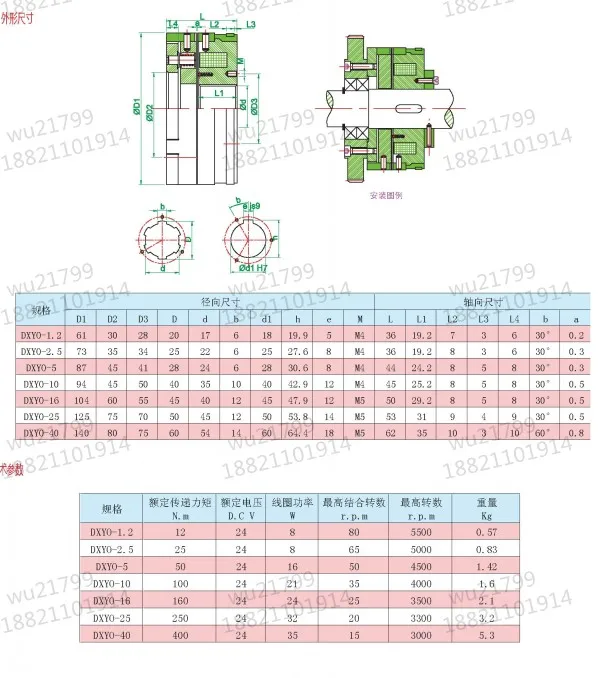 Tooth-mounted electromagnetic clutch, high torque, with conductive ring, tooth-mounted, with electric brush, DLY0, DXYO 1.2 1PCS