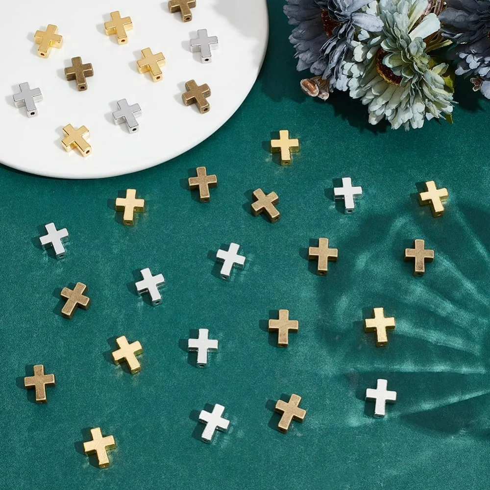 30 قطعة خزر عازل الصليب 3 ألوان العتيقة برونزية الصليب الصليب سحر 15 مللي متر موصل معدني حبة DIY بها بنفسك