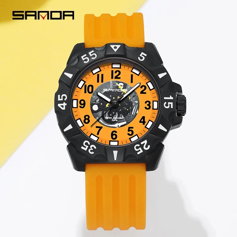 SANDA-reloj de cuarzo con correa de silicona para hombre, cronógrafo con pantalla Digital, fácil de leer, 3209