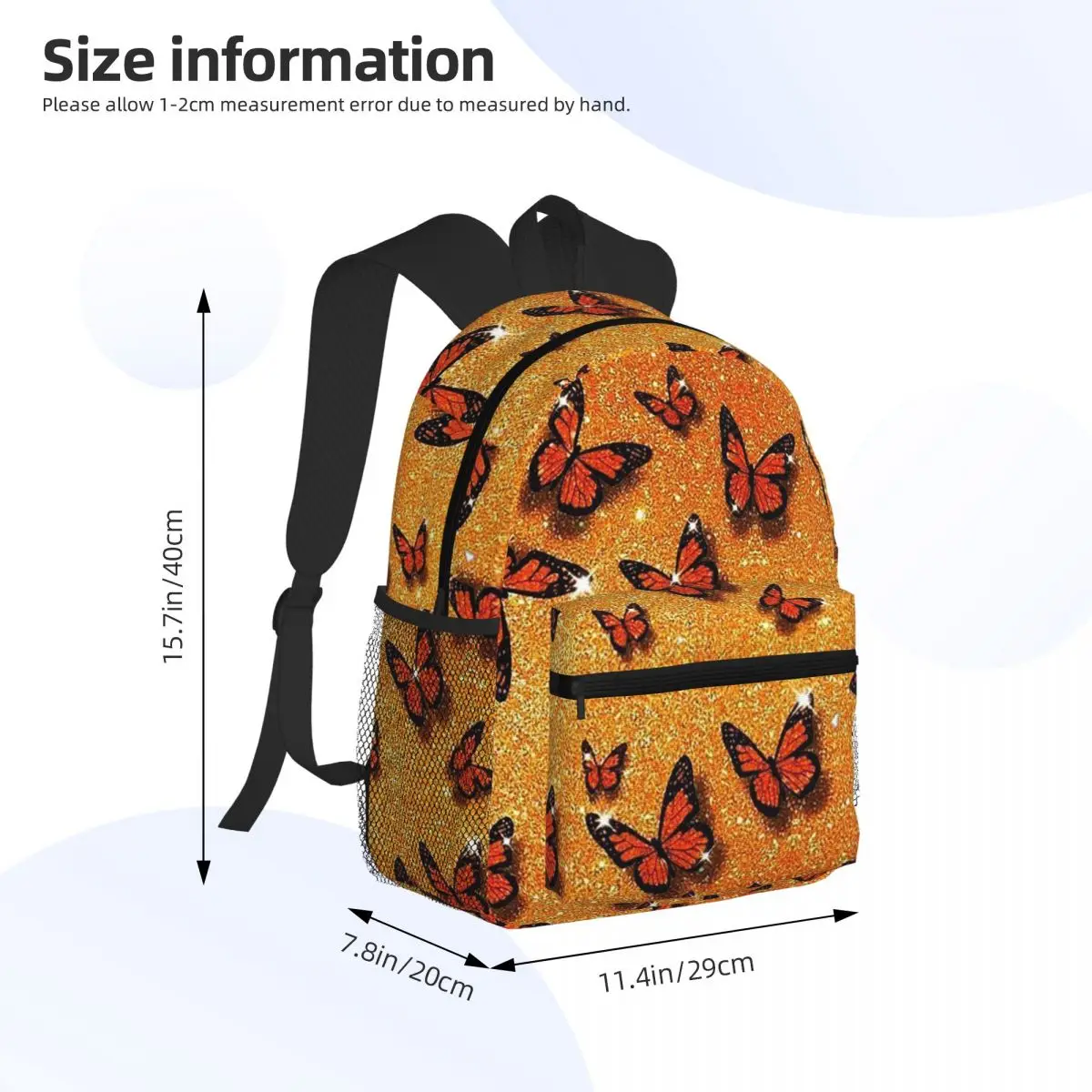 Orange Monarch Butterfly Student Backpack School Bag Hiking Travel Daypack for Men Women Bookbag Shoulder Bags