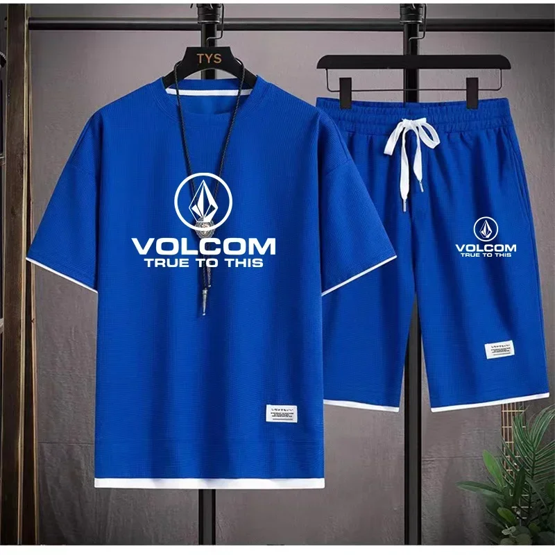 Summer men's shirts, T-shirts + shorts, patterned sportswear, casual short-sleeved T-shirt sets, 2025 men's running suits