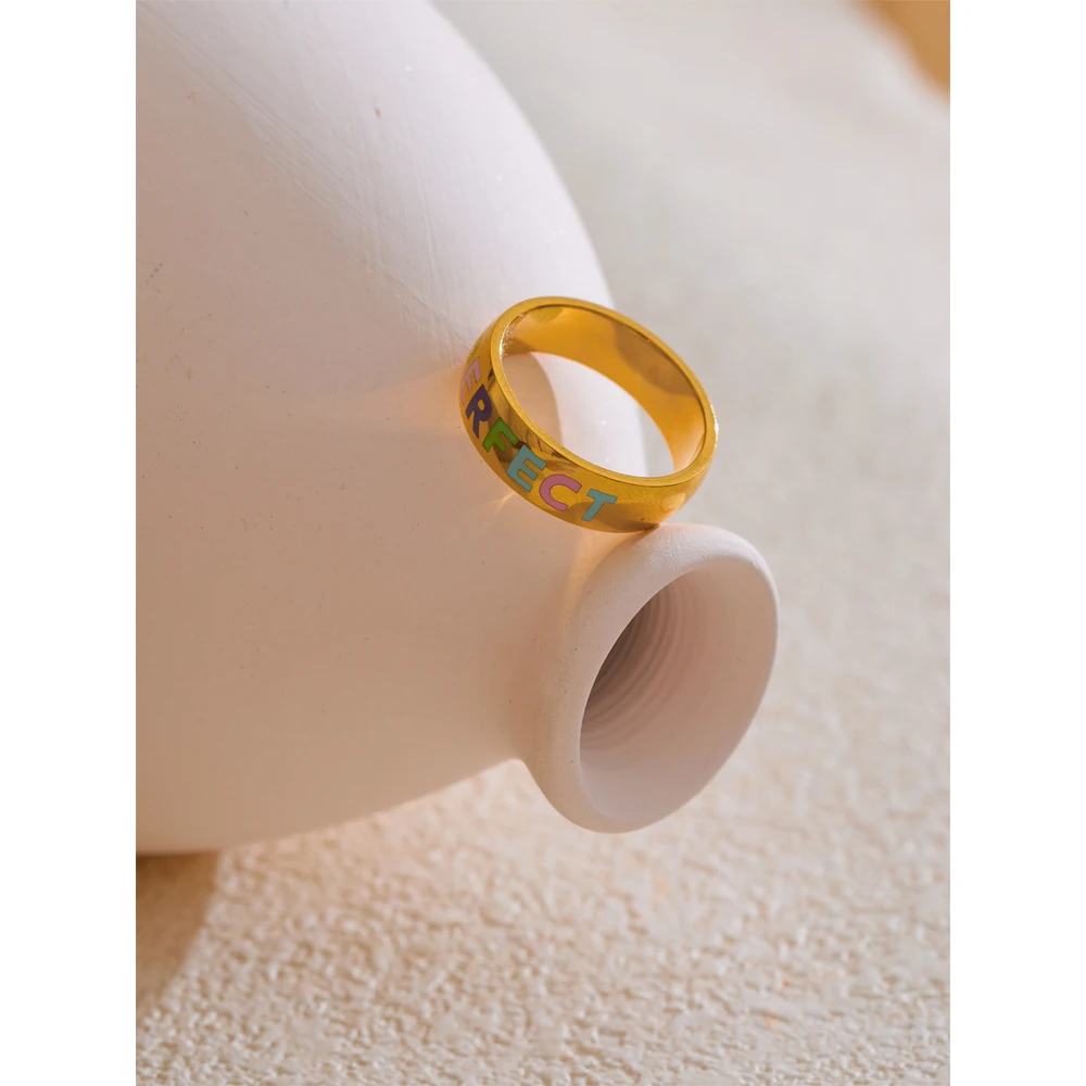 Yhpup 6789# Stainless Steel “You‘Re Perfect” Confident Fashion Ring for Women 18K Gold PVD Plated Minimalist Finger Jewelry Gift