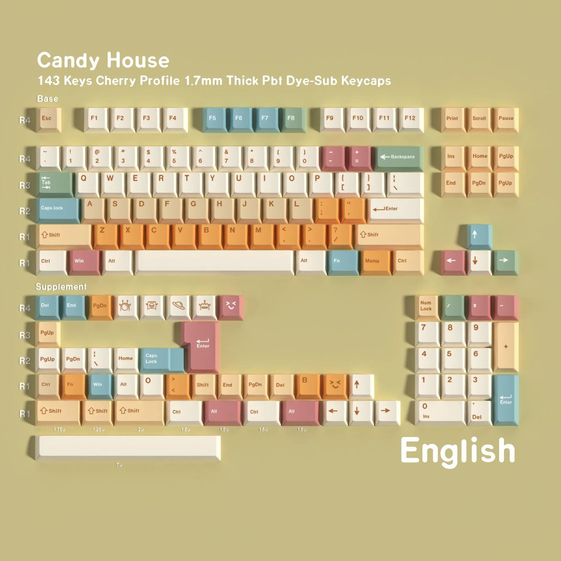Candy House Mechanical Keyboard Keycaps Spanish French Japanese Russian Korean German Arabic Cherry Profile PBT Keycap ISO 7U
