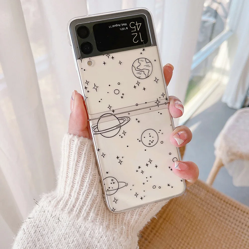 Love Heart Universe Planet Transaprent Case for Samsung Galaxy Z Flip 5 ZFlip 6 Clear Cover for Samsung ZFlip 4 ZFlip 3 7 Fundas
