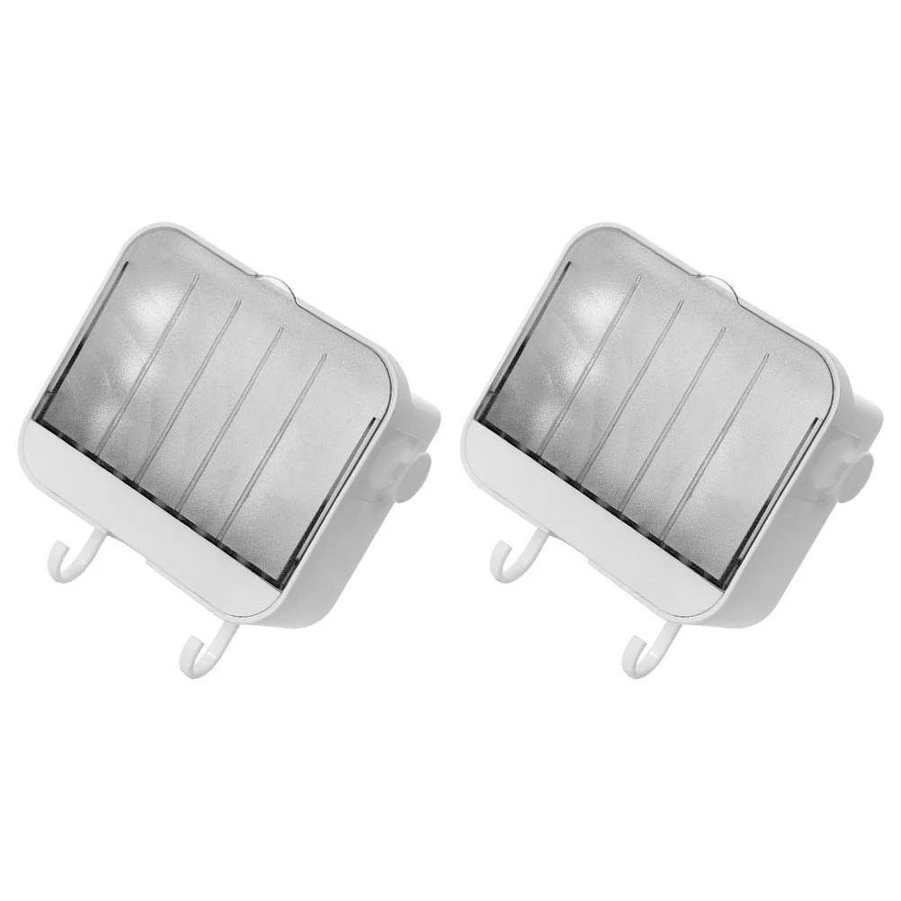 

2pcs Wall Mounted Soap Holder Plastic Soap Dish Drainage Rack Bathroom Shower Bath Sponge Hook Storage Container