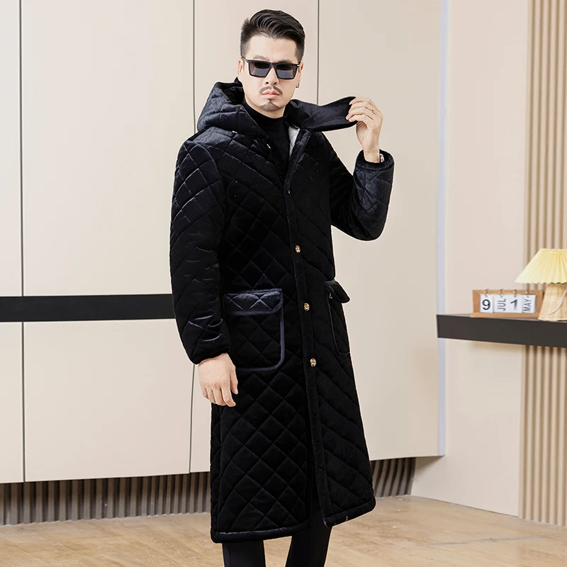 

Men's Winter Thiened Cotton Jaet Warm Faionable Workwear Coat Long Sve Hooded Busin Casual Sle Home Clothes