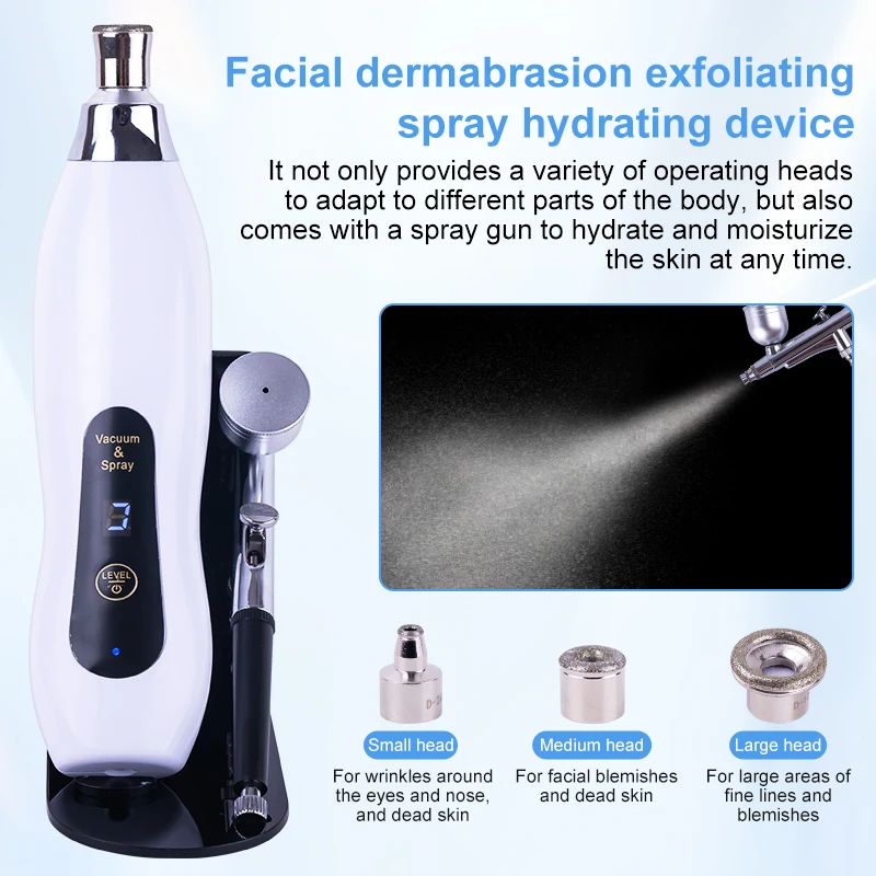 مقشر جسم الوجه المتقدم مع 9 رؤوس قابلة للتبديل، رذاذ مرطب للتقشير، العناية بعلامات التمدد، شحن USB محمول