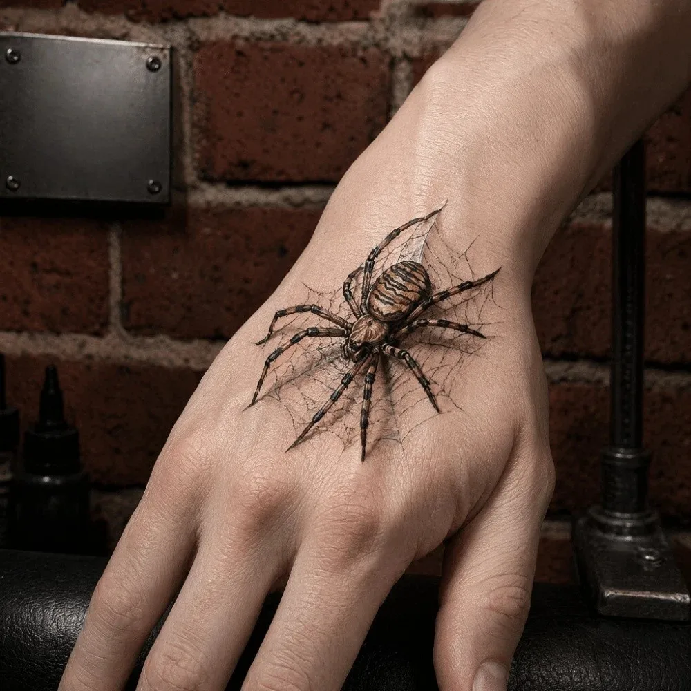 Waterproof 3D Spider Tattoo Sticker Long-lasting Sweatproof Halloween Tattoo Sticker Punk Disposable Cosplay Props