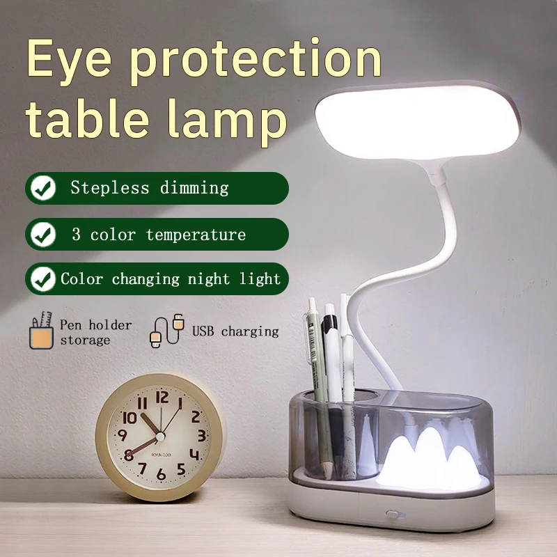 Ubs Rechargeable Led Touch Reading Light Eye Protection Desktop Learning Small Table Lamp Infinitely Dimmable Student Desk Lamp