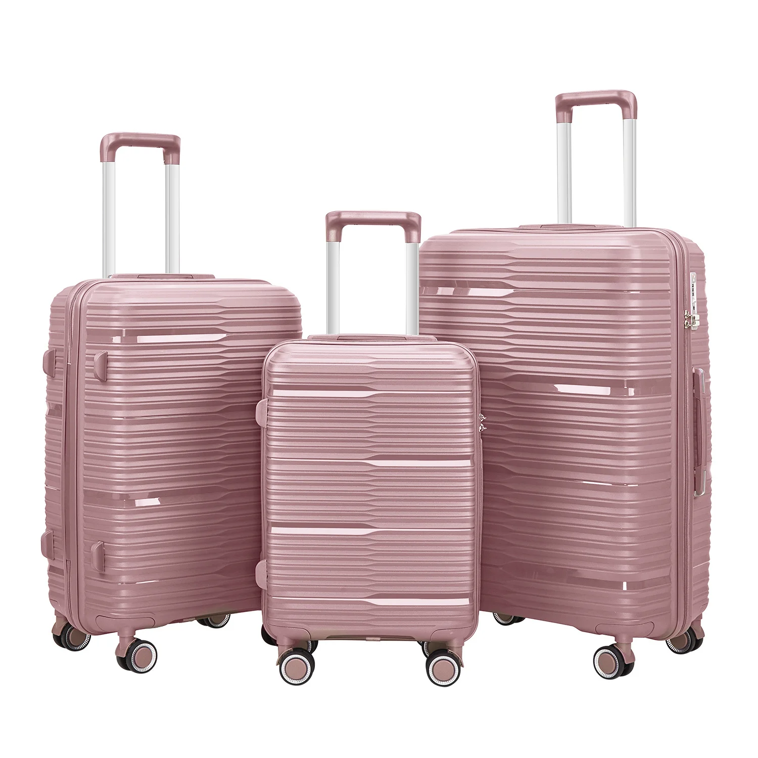 3 pieces Hard Shell Luggage Sets PP Lightweight Travel Suitcase with Spinner Wheels & TSA Lock for Women Men (20/24/28 inch)