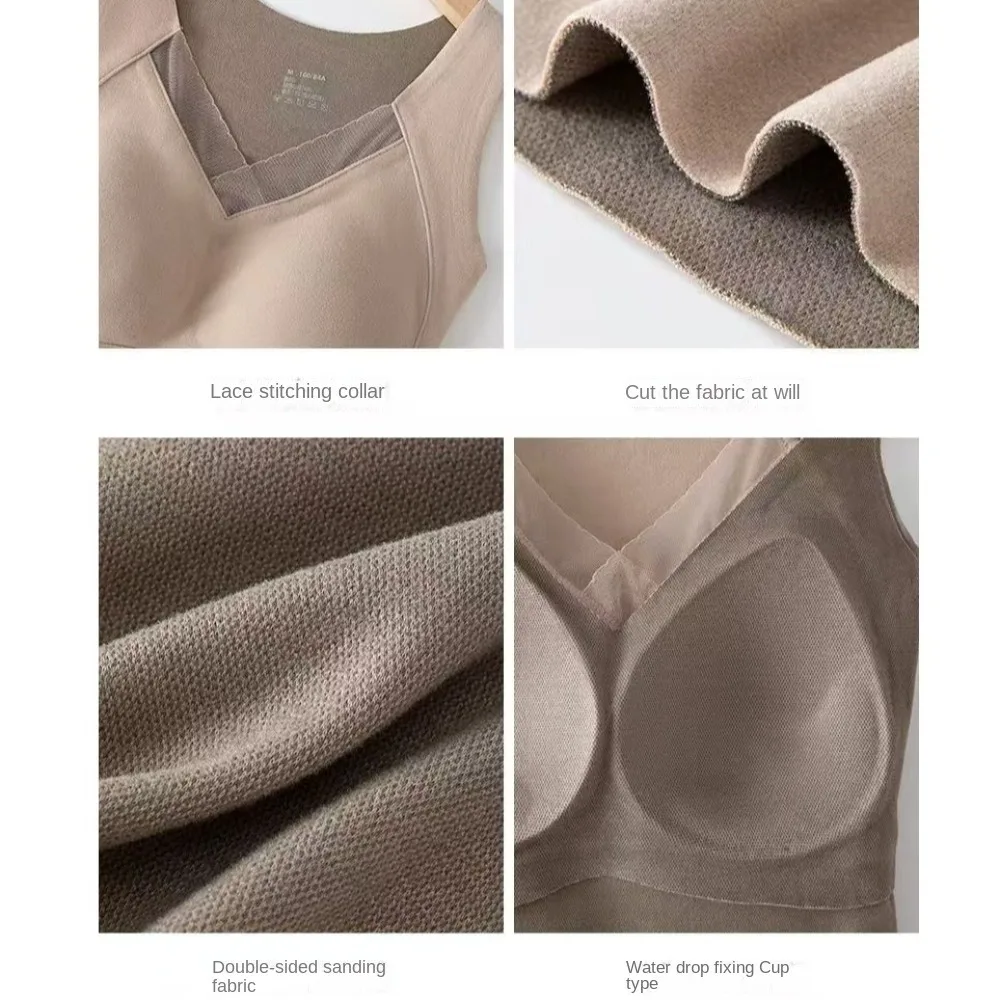 Fashion Graphene Velvet Warm Vest Chest Pad Solid Color Warm Top Fixed Cup Thermal Underwear for Autumn Winter