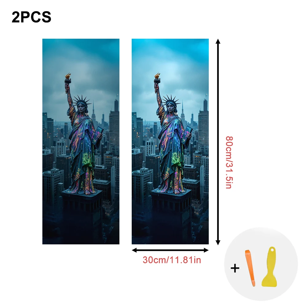 2Piece Car Interior Sticker Set, Statue of Liberty Pattern, Self-Adhesive Fabric, Car A-Pillar Decoration, Suitable for All Cars