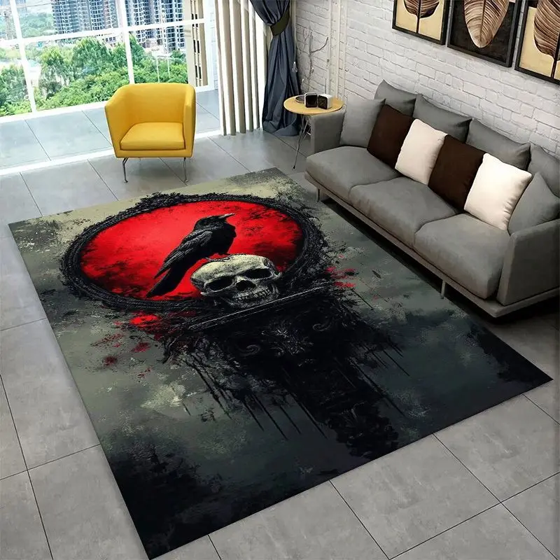 Gothic Raven Skull Crow Cartoon Large Area Rug Non-slip Durable Carpet for Bedroom Living Room Sofa Doormat Home Decor Floor Mat - view 5