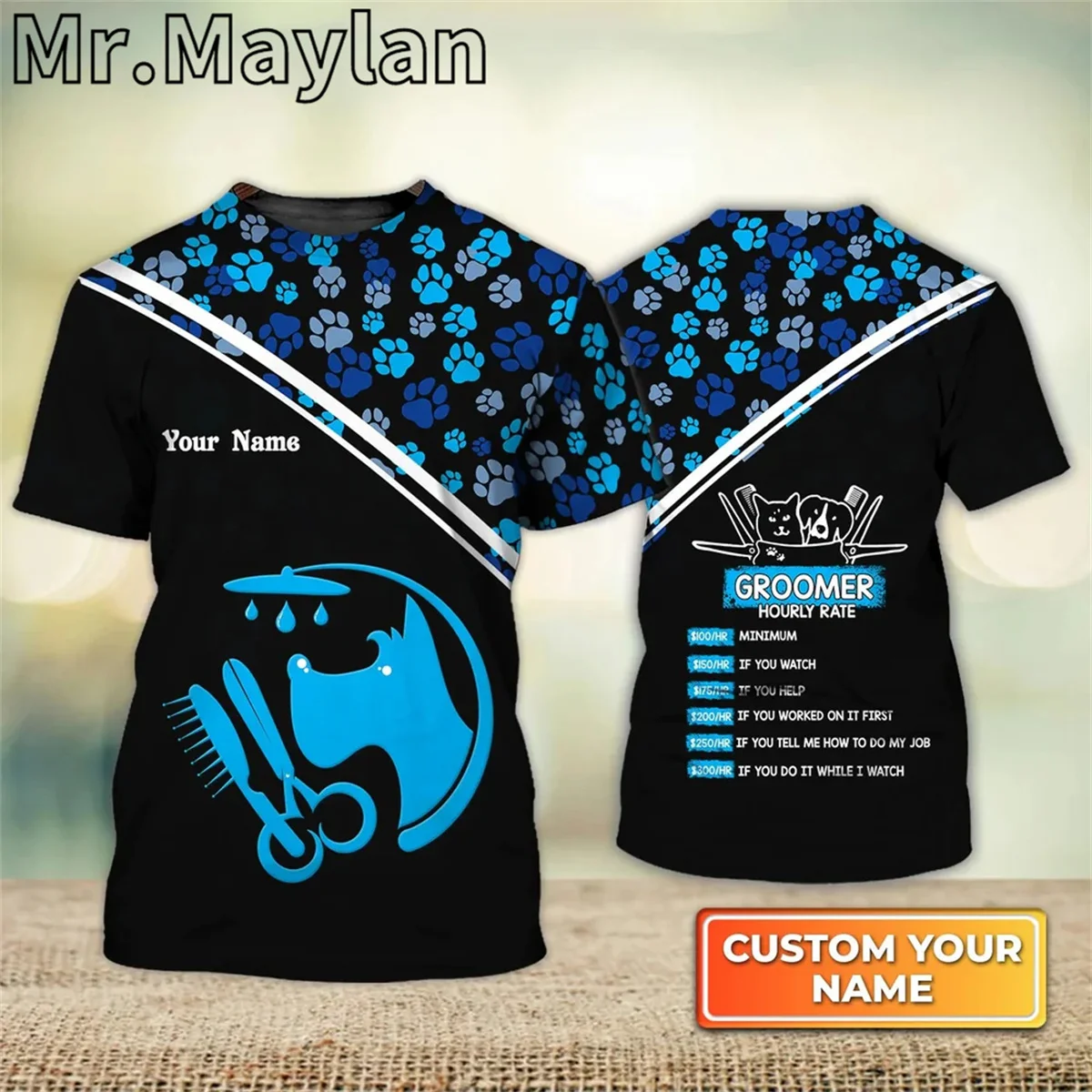 Pet Groomer Uniform For Salon Pet Personalized Name 3D All Over Printed Tshirt Men/Women for Dog Groomer Tee Shirt Unisex Tops